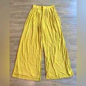 Women’s Self-Double Layer Yellow Wide Leg Pants XL